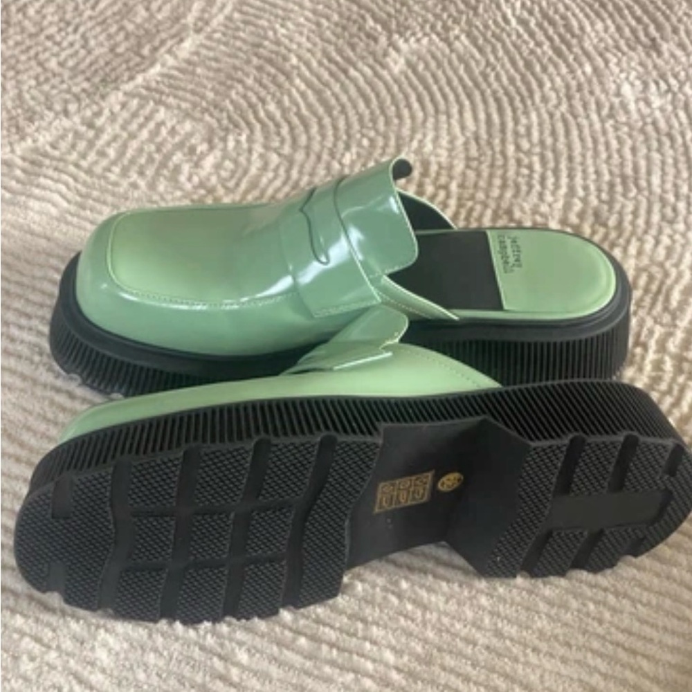Jeffrey Campbell Pistachio Green leather Mules Chunky Platform Loafer Slides 39 - Picture 7 of 11